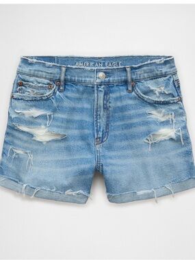 American Eagle Strigid Super High-Waisted Ripped Relaxed Denim Short